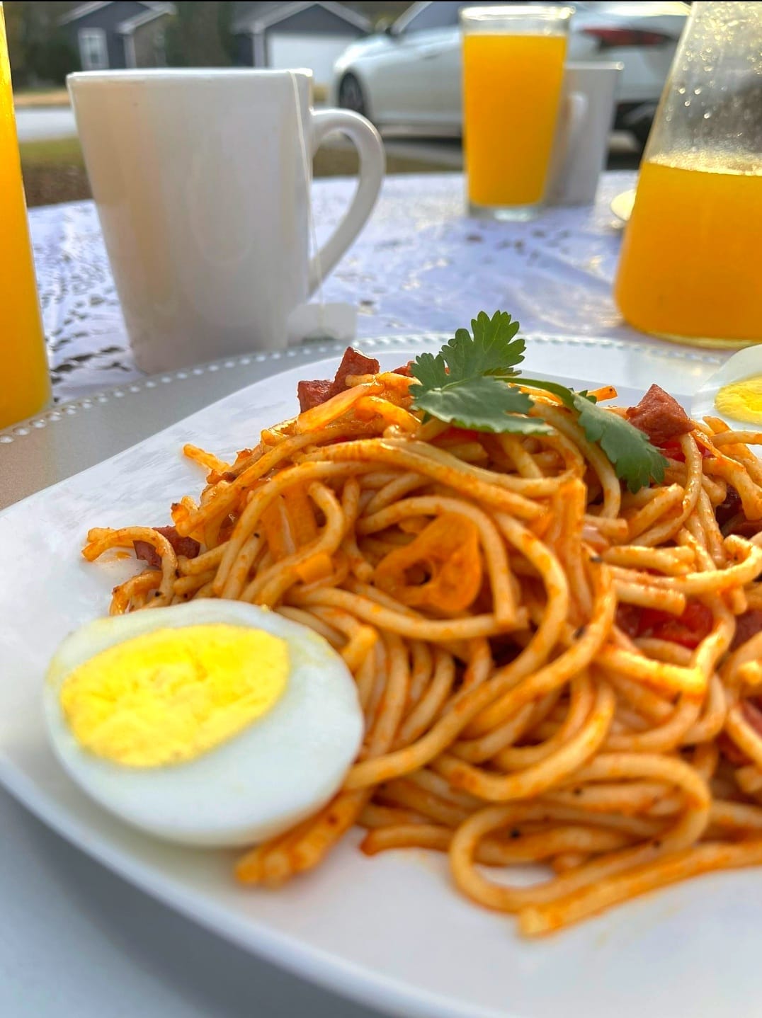 Haitian spaghetti with egg